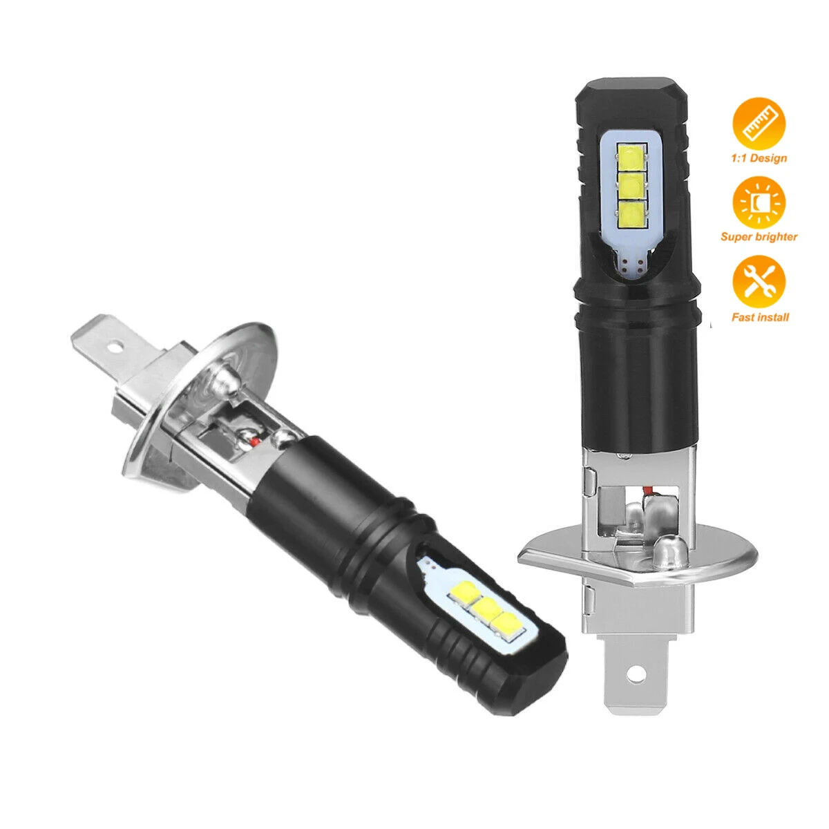 Led Headlight 6500K White 12000Lm - 2 Buah 12000LM H1 H3 Bohlam