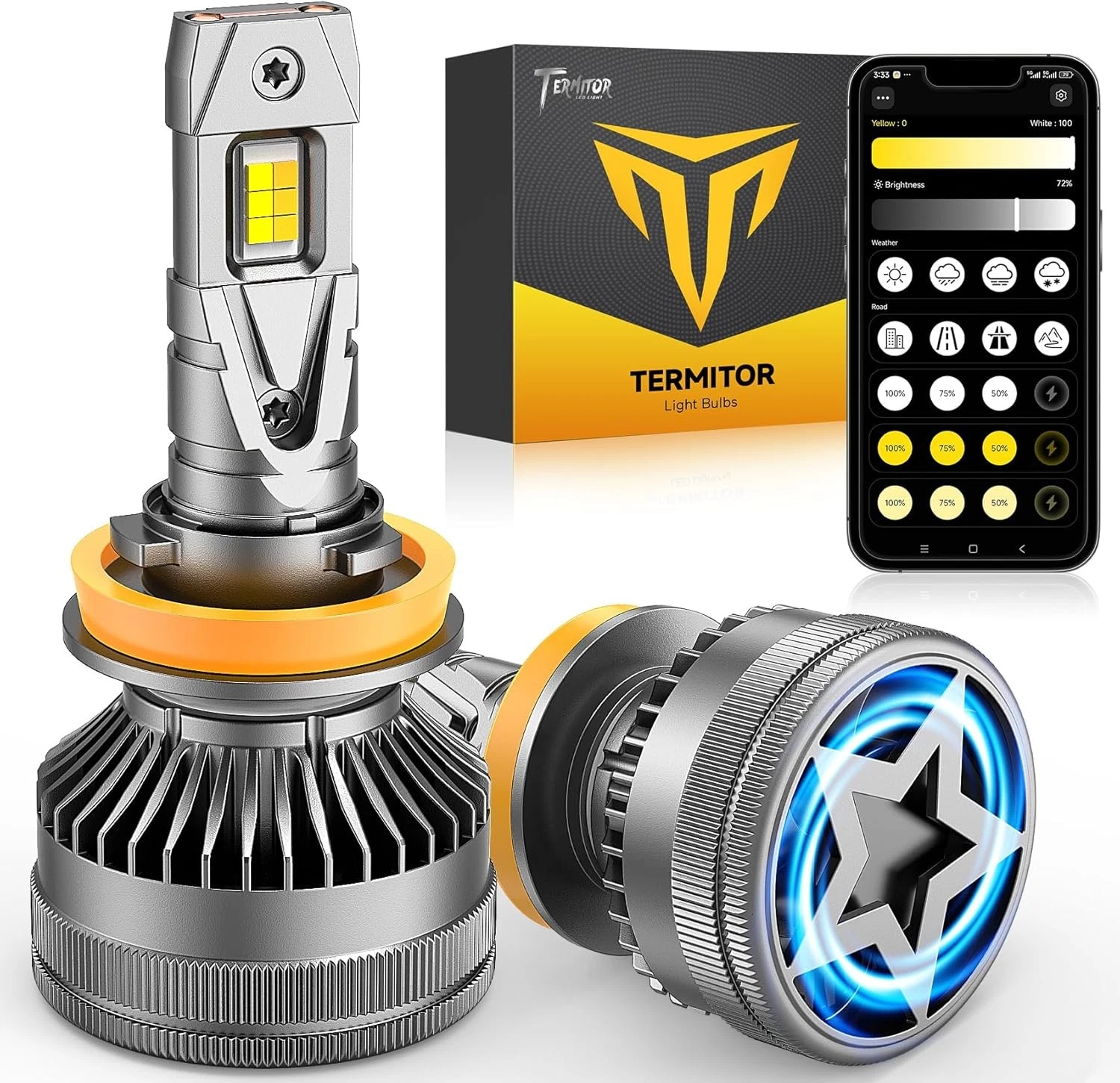 Led Fog Light H11 3000K Yellow - Lampu Depan LED Termitor Smart H11/H8/H9/H16,