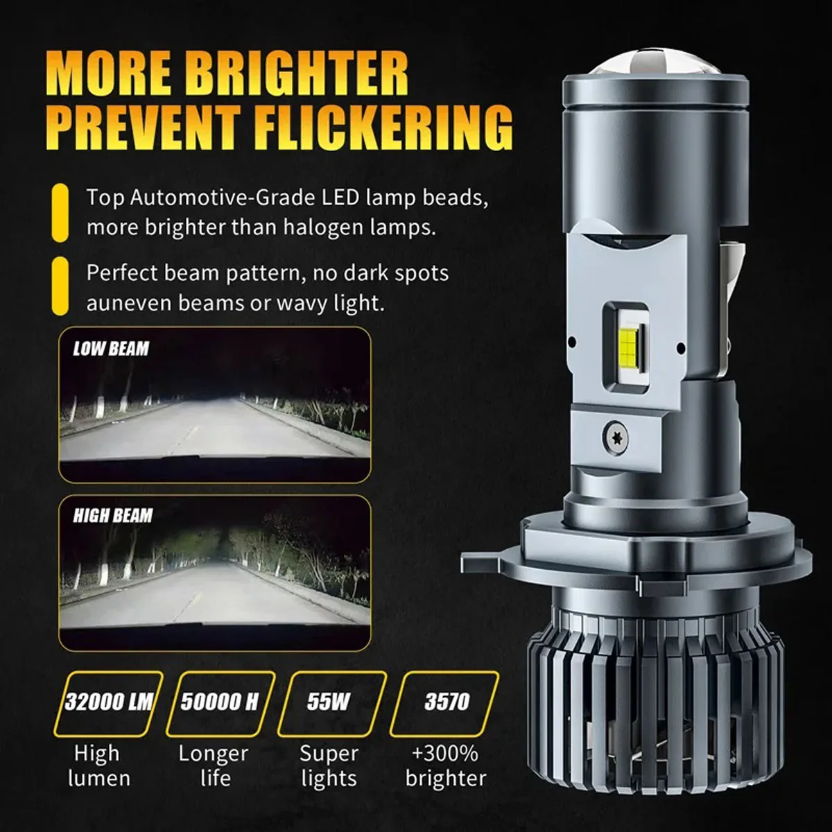 Led Headlight H4 Hi Lo 120W - Lampu Depan Mobil LED H4 120W