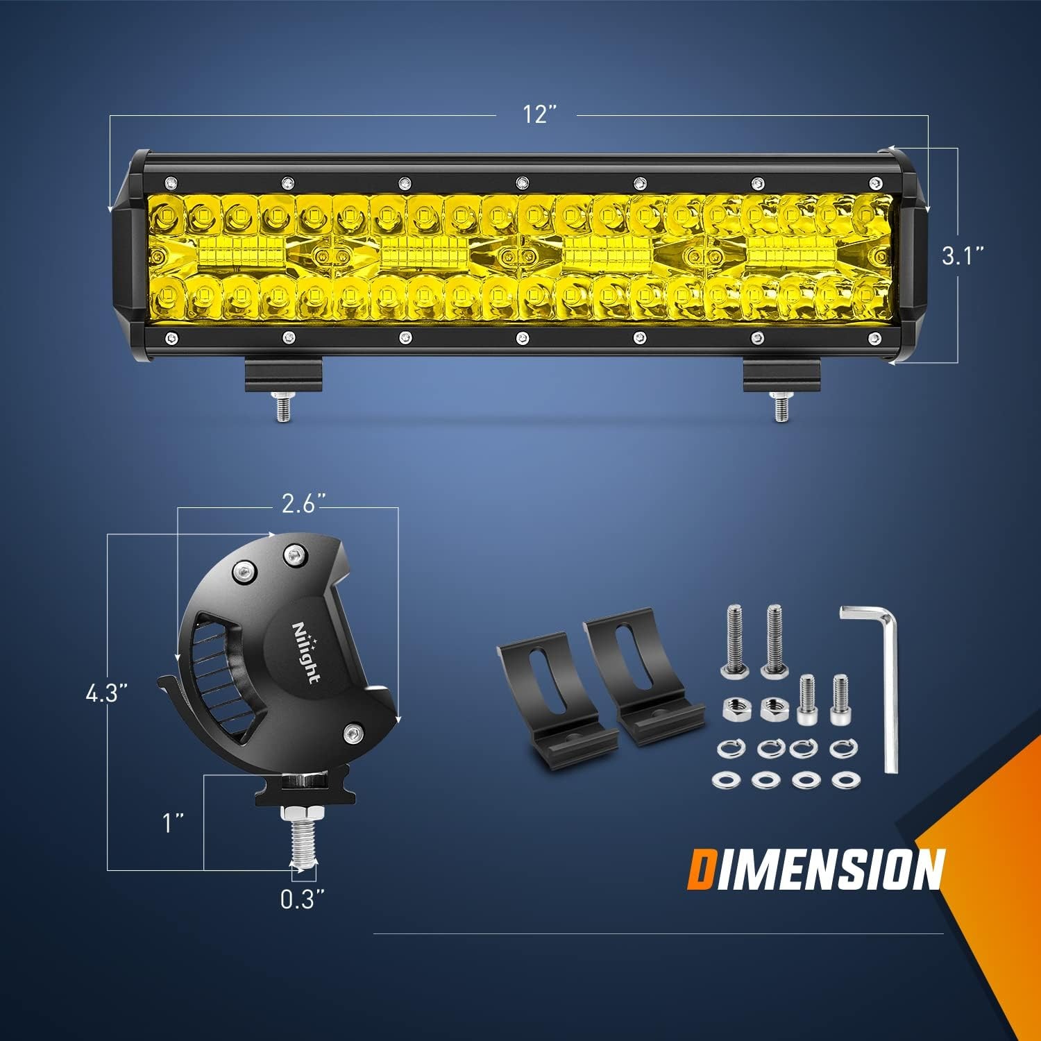 Nilight Lampu LED Amber 12 Inc - Led Work Light Bar 12 Inch Offroad ulasan dan harga
