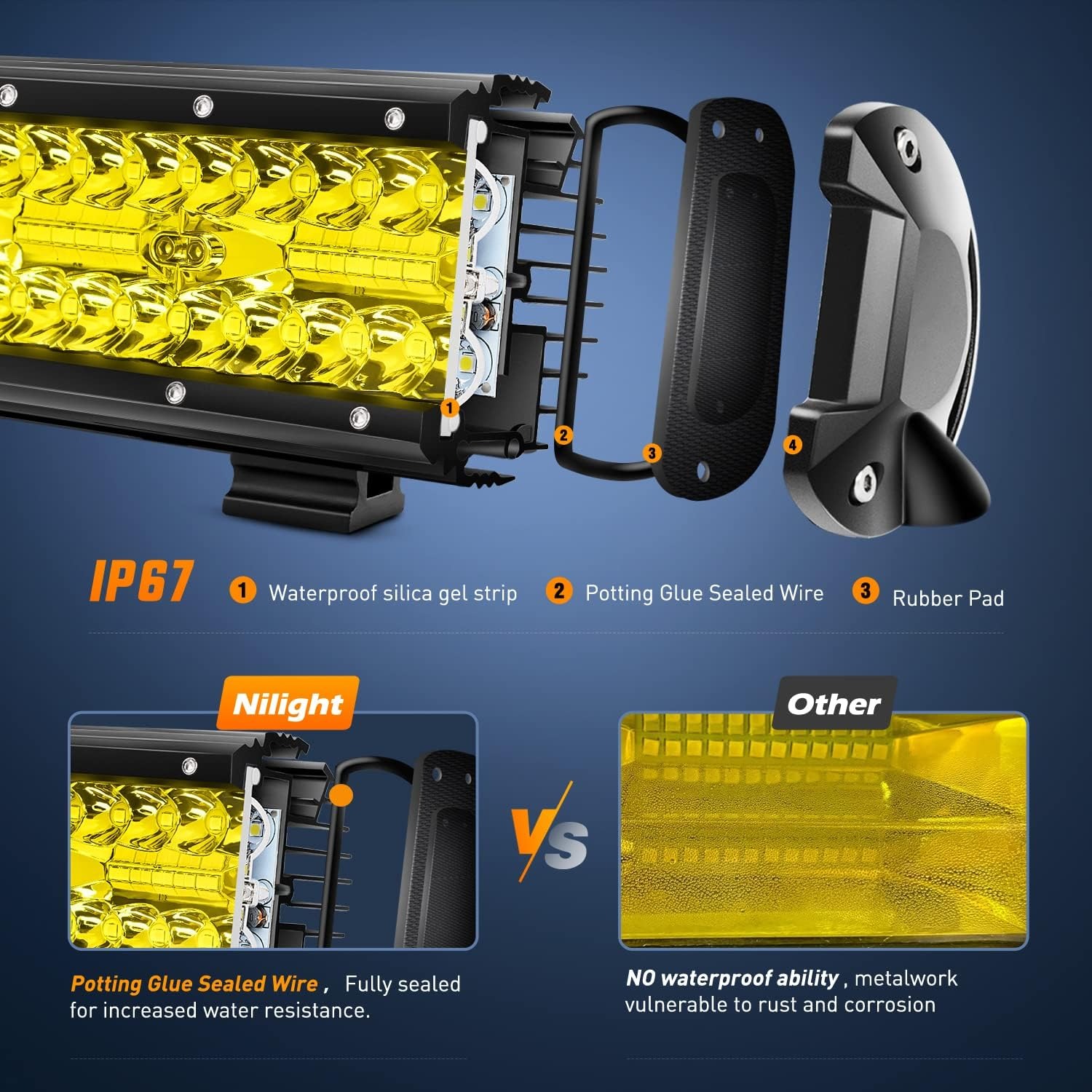 Nilight Lampu LED Amber 12 Inc - Led Work Light Bar 12 Inch Offroad ulasan dan harga