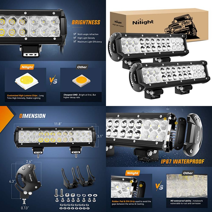 Lampu LED Bar 2Pcs 12Inch 72W  - Led Work Light Bar 12 Inch Offroad ulasan dan harga